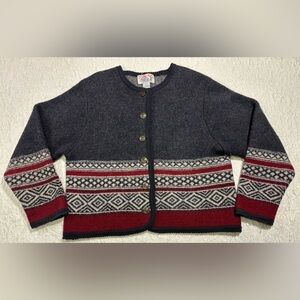 TALLY HO Women’s Size PL Vintage Fair Isle Pattern Wool Button Front Cardigan